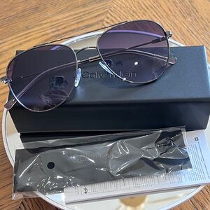 Calvin Klein Pewter Frame Aviator Sunglasses